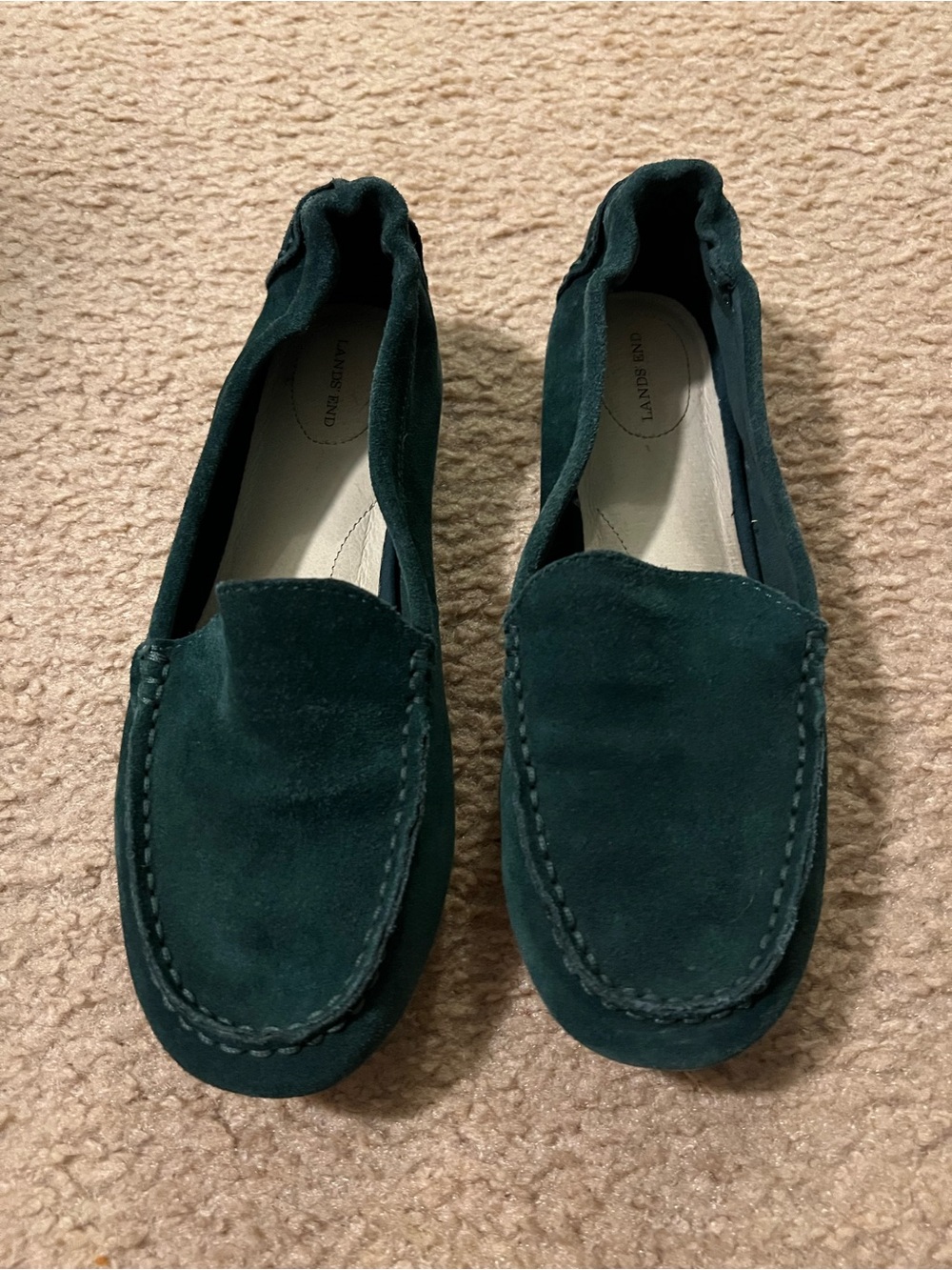 Lands' End Women's Suede Slip-On Loafers in Forest Green